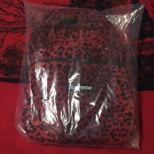 Supreme Red Fleece leopard backpack